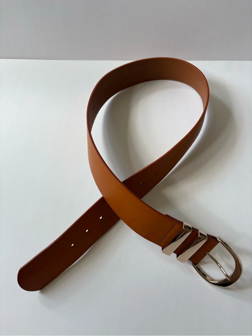 Anthropologie Faux Leather Brown Gold Buckle Wide Belt Western Cowgirl Career M